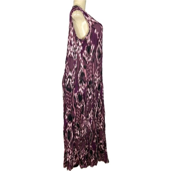 Denim 24/7 1X Purple Animal Print Rayon Crinkle Scoop Neck Sleeveless Maxi Dress - Picture 3 of 6